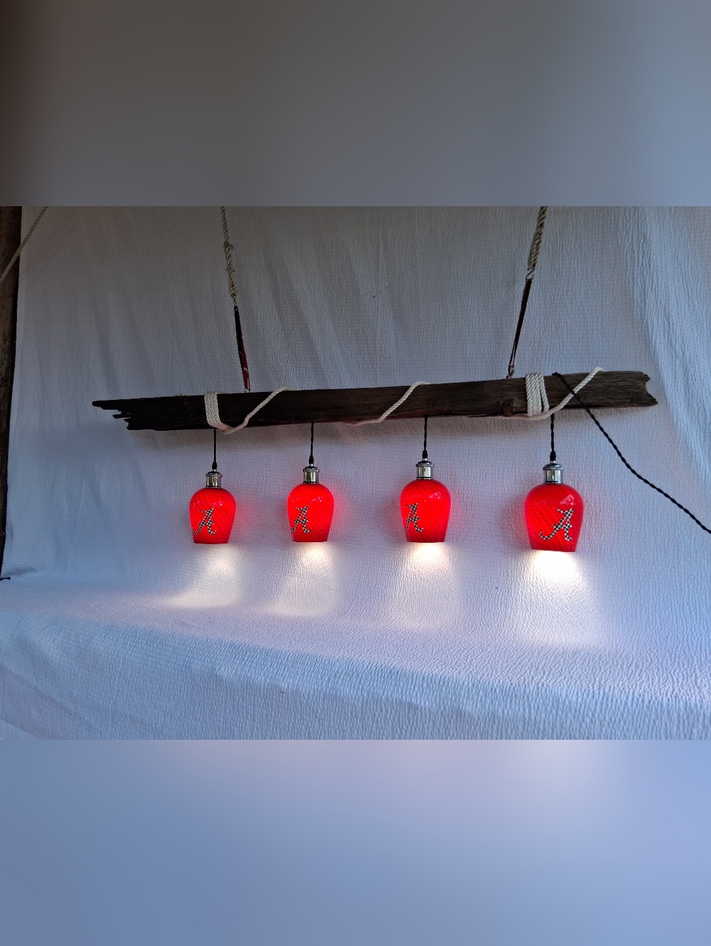 Red Pendant Light Fixture with Four Glass Shades